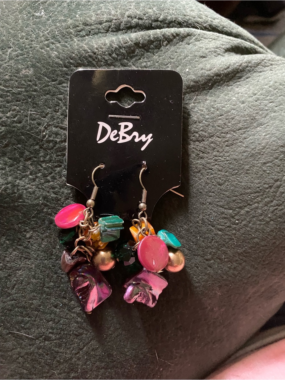 Deb Bright Pink & Green Cluster Dangle Earrings